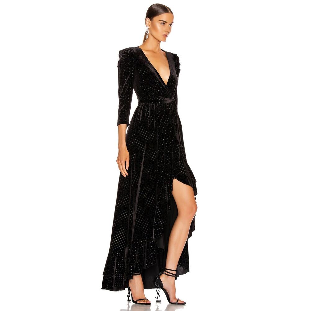 Retrofête Black Velvet Wrap Flora Dress Multicolor Polka Dot Women’s Size Small - Picture 14 of 15
